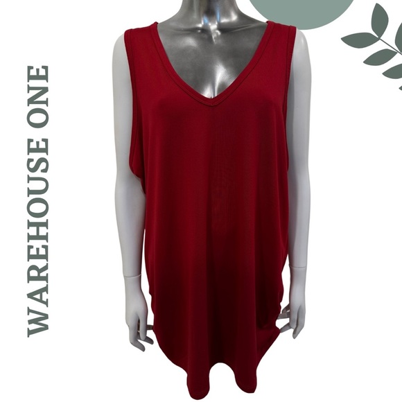 ποΈ3/$40 Flowy, and Fabulous! Warehouse One Jersey Knit Sleeveless Top Red 3X - Picture 1 of 5